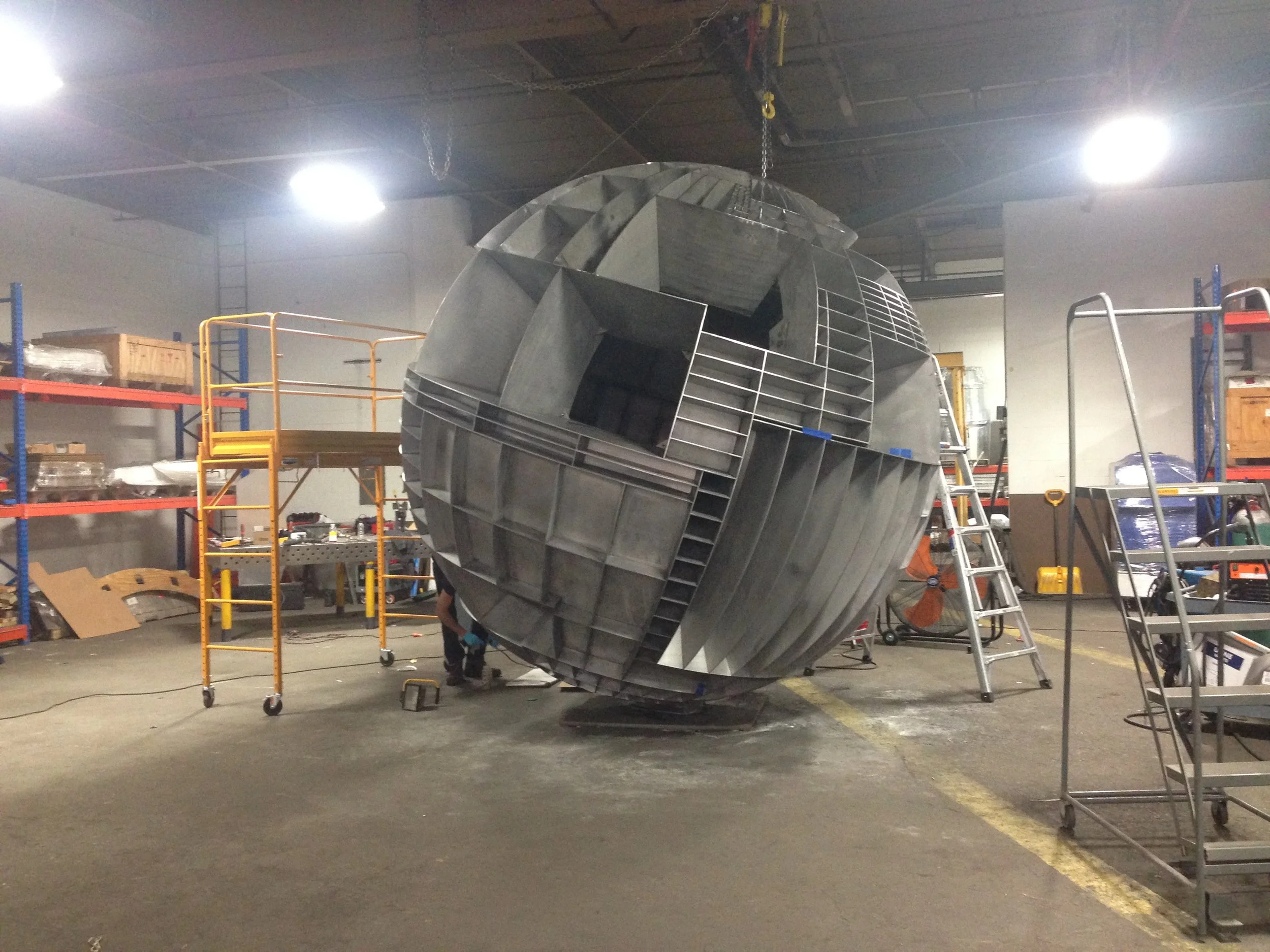 Stainless steel globe sculpture I worked on with an architectural metal fabrication firm in 2014.
