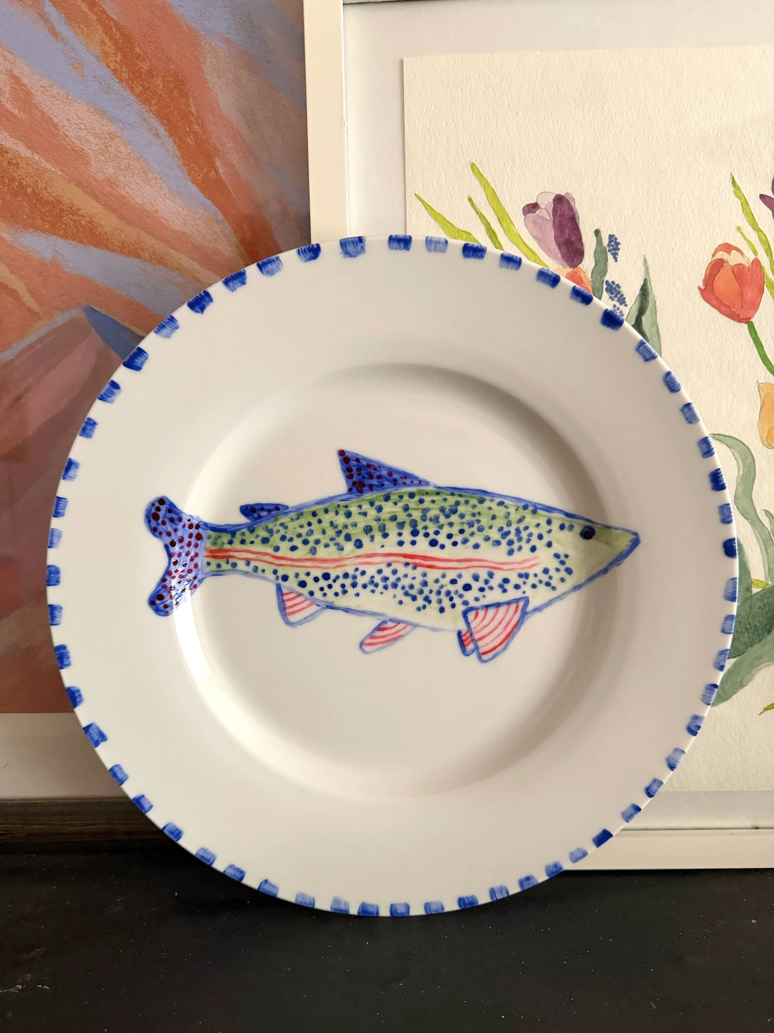Big Fish, Porcelain Paint on Plate
