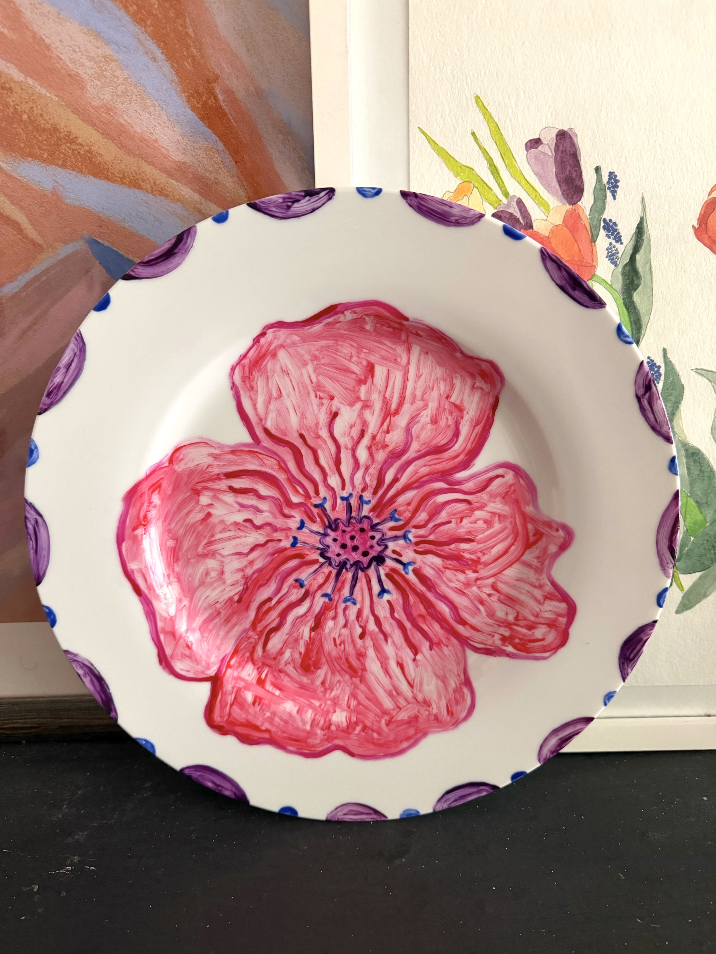Poppy, Porcelain Paint on Plate