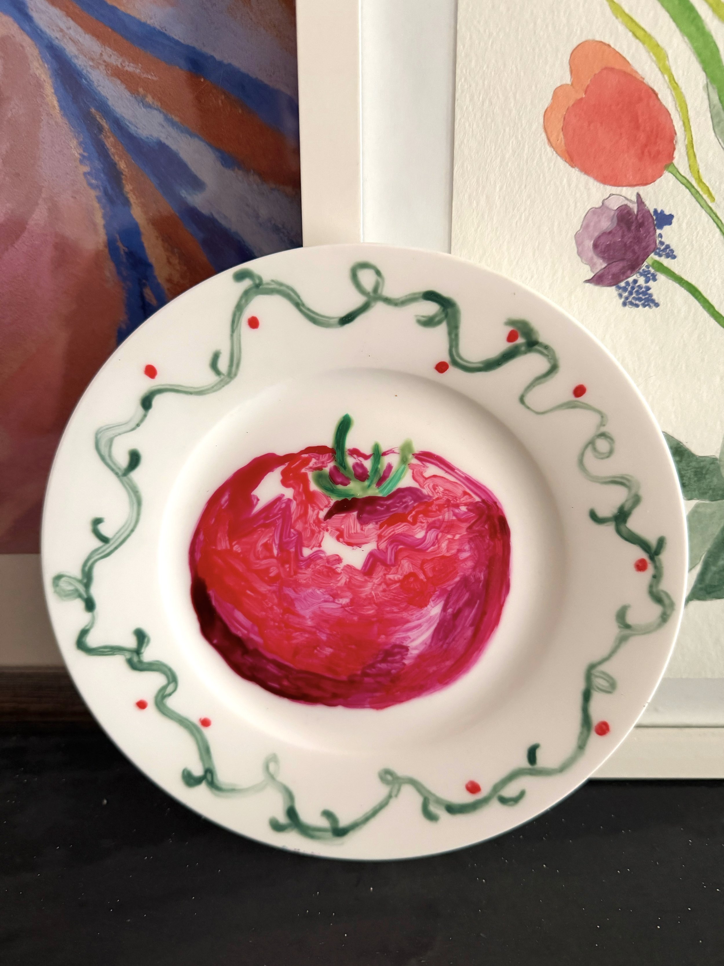 Tomato, Porcelain Paint on Plate