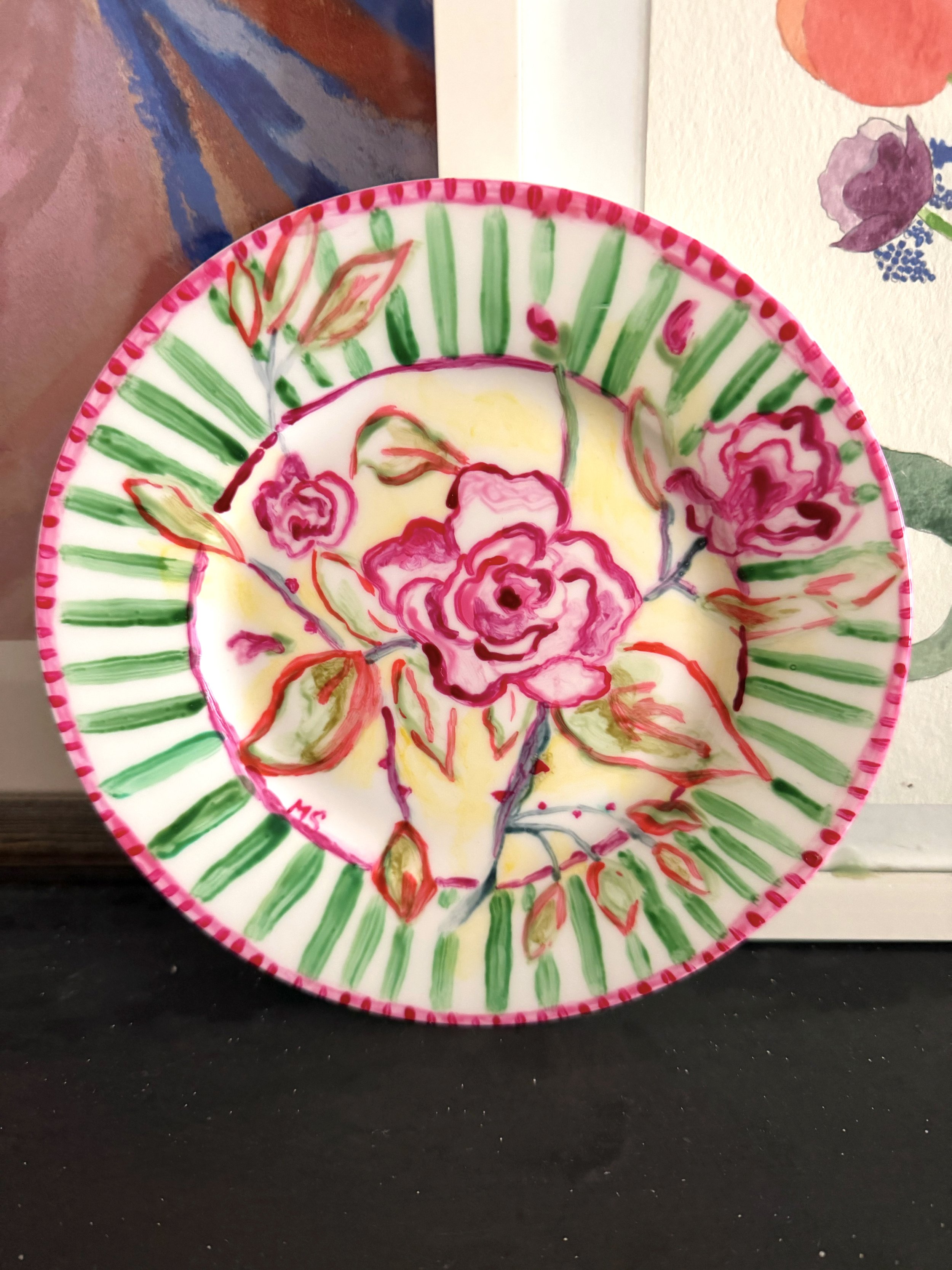 Rose Garden, Porcelain Paint on Plate