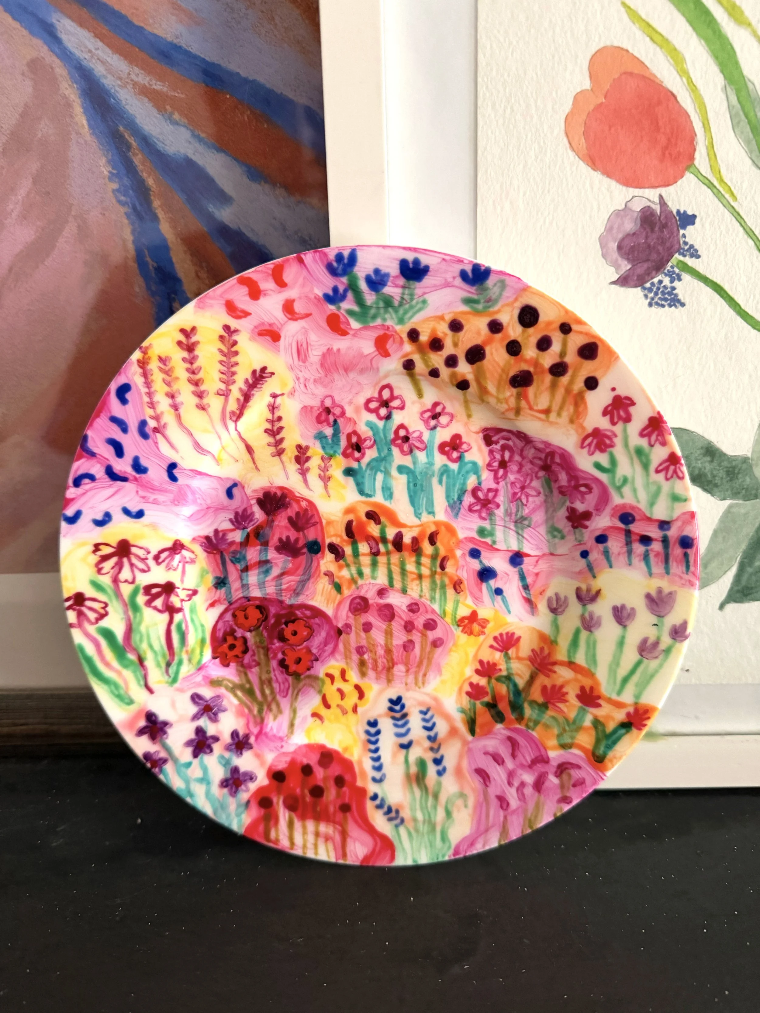 Wildflowers, Porcelain Paint on Plate