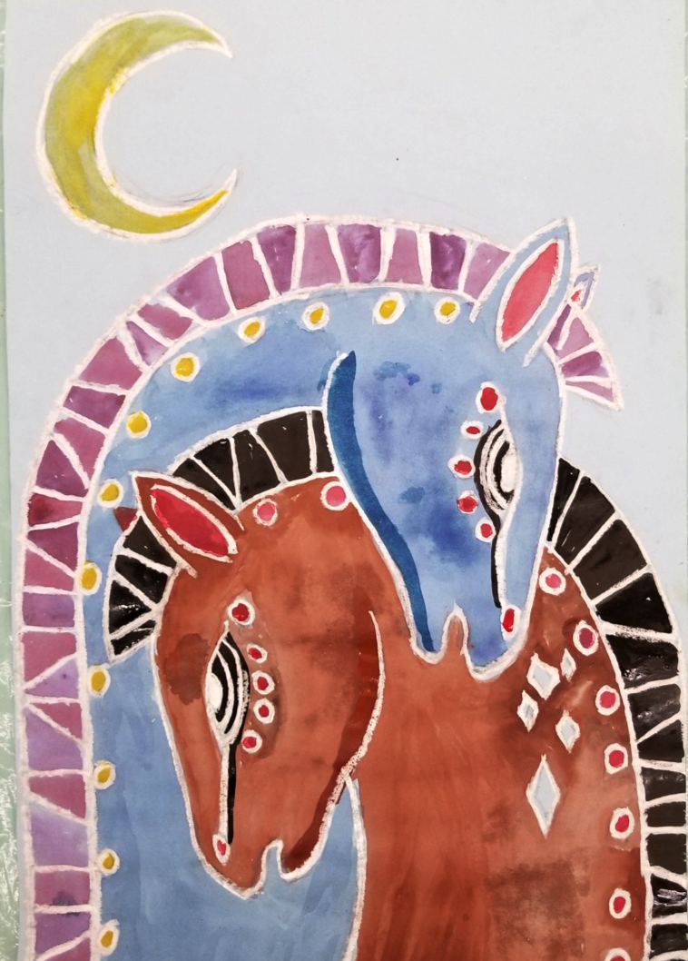 Oil pastel resist & watercolor (grade 3–5)