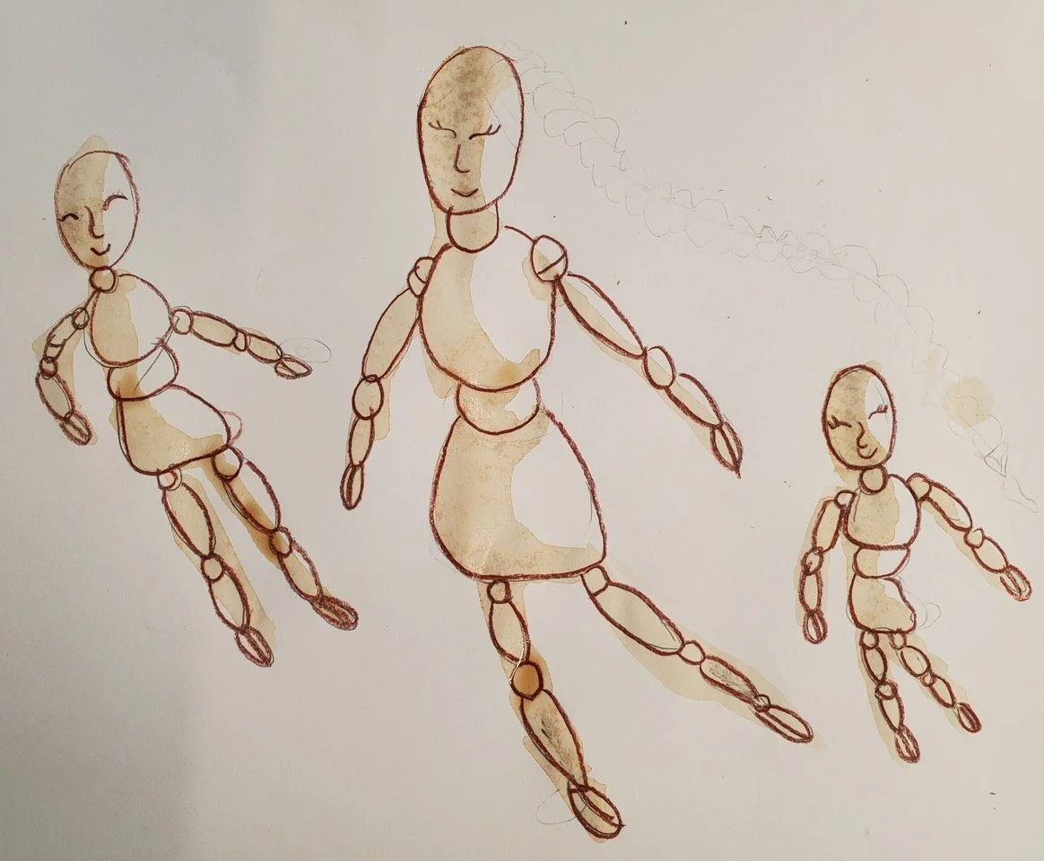 Oil pastel mannequins with coffee wash (k-2)