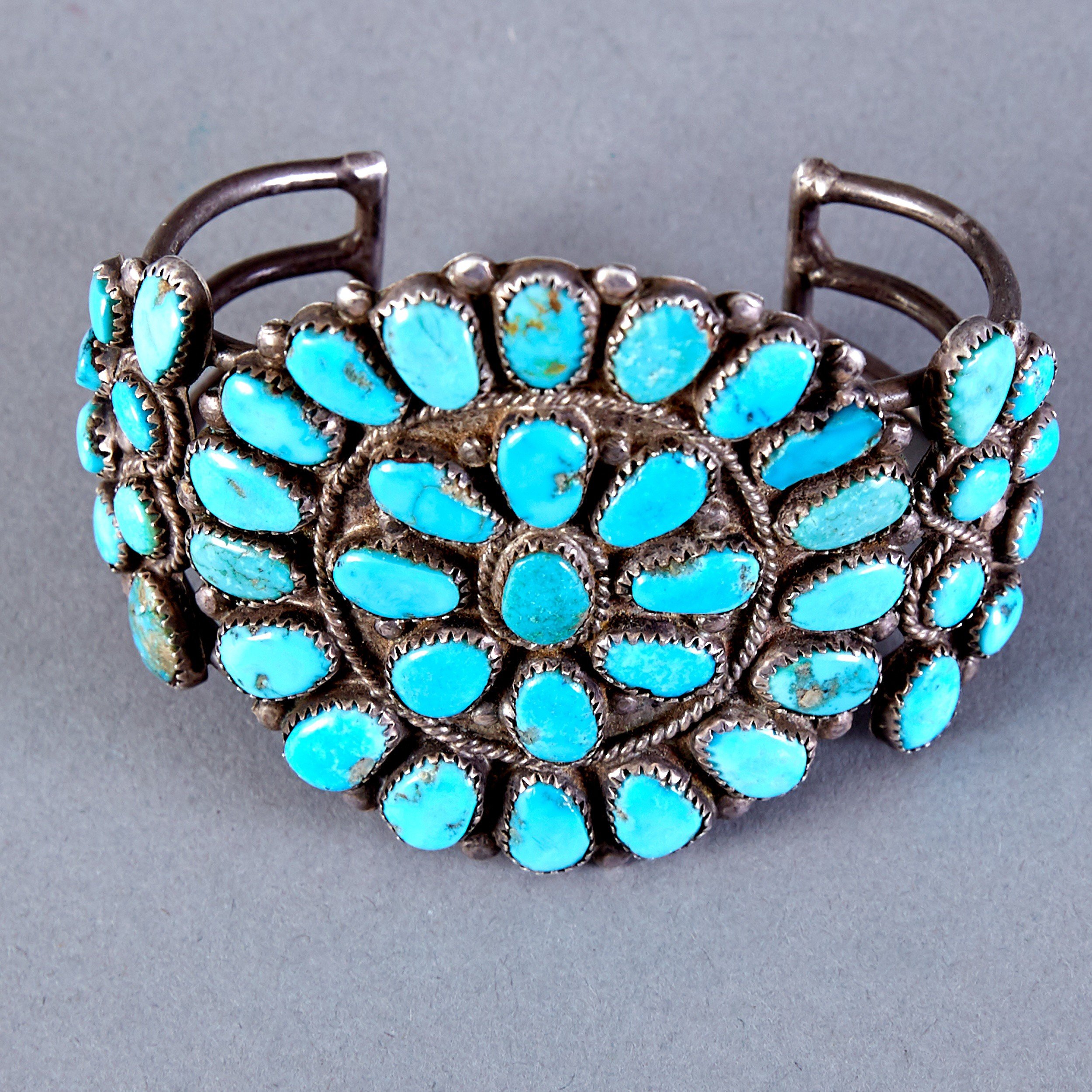 Zuni sterling silver and turquoise petit point cluster bracelet.jpeg