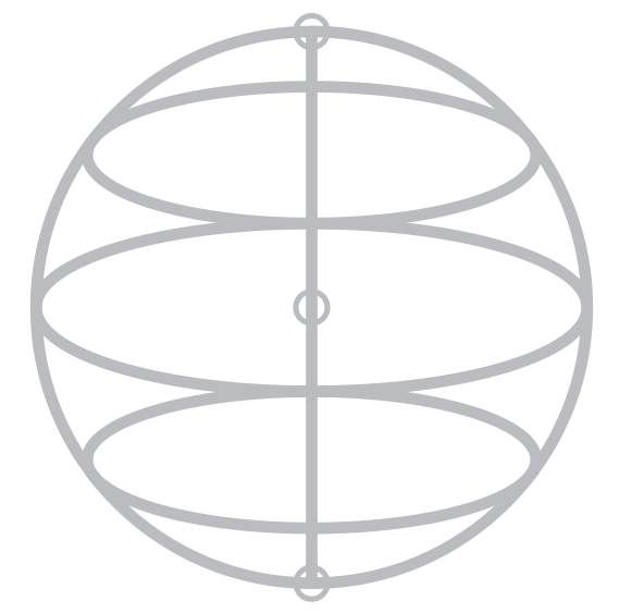 A gray three-dimensional wireframe globe with grid lines on a black background.