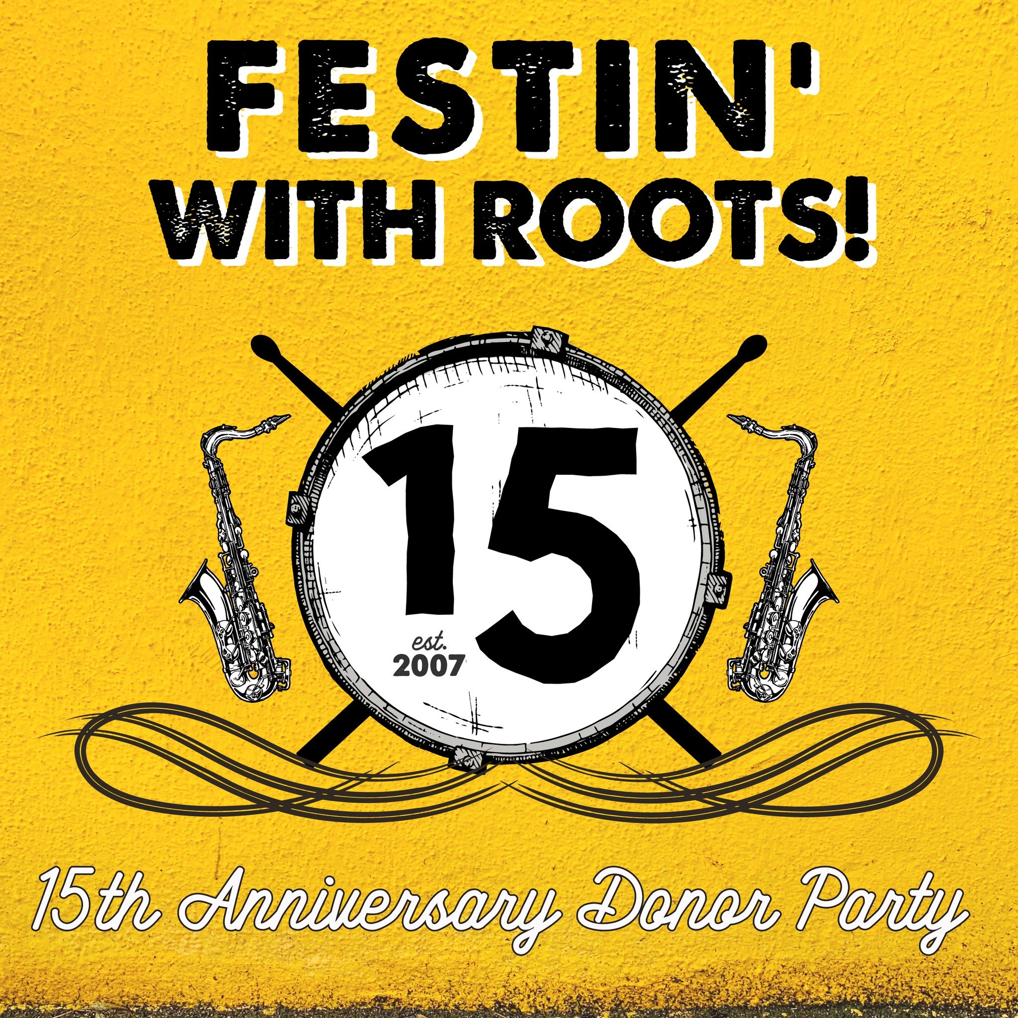 Anniversary party social graphic for The Roots of Music