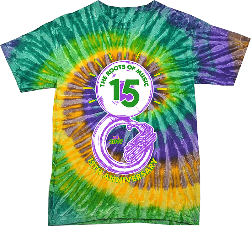 15th Anniversary Special Edition Mardi Gras Tee for The Roots of Music