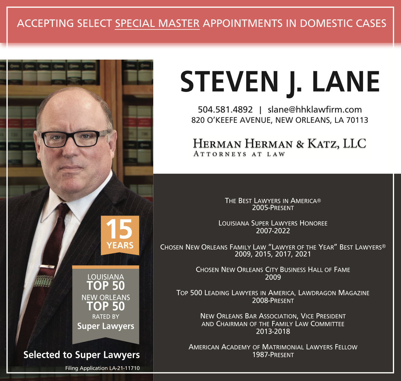 Magazine Advertisement for Attorney Steven J. Lane