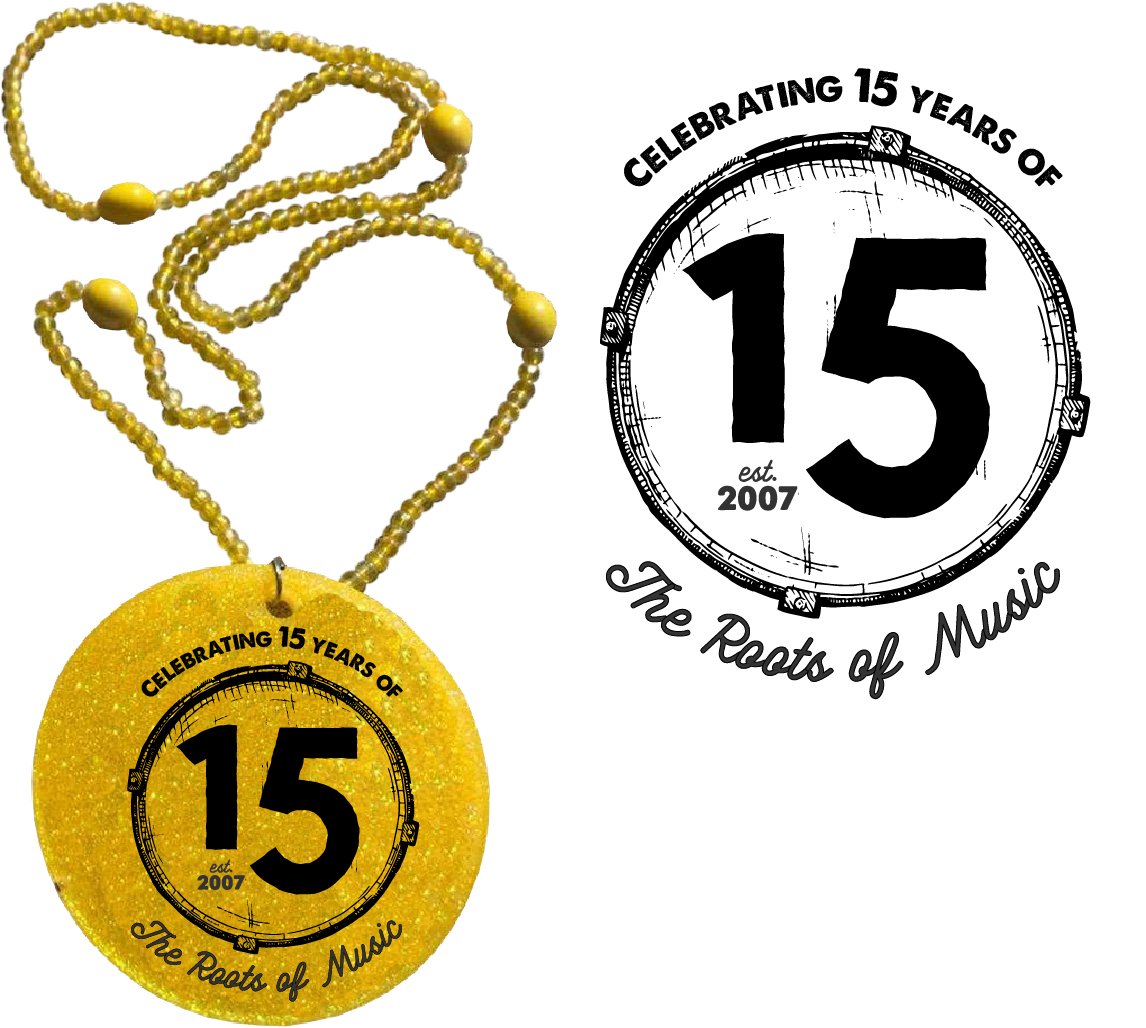 15th Anniversary Handmade Bead Medallion for The Roots of Music. I designed the logo (with input from our founder and executive director) and worked with a local craft company to make these custom beads for distribution during parades.