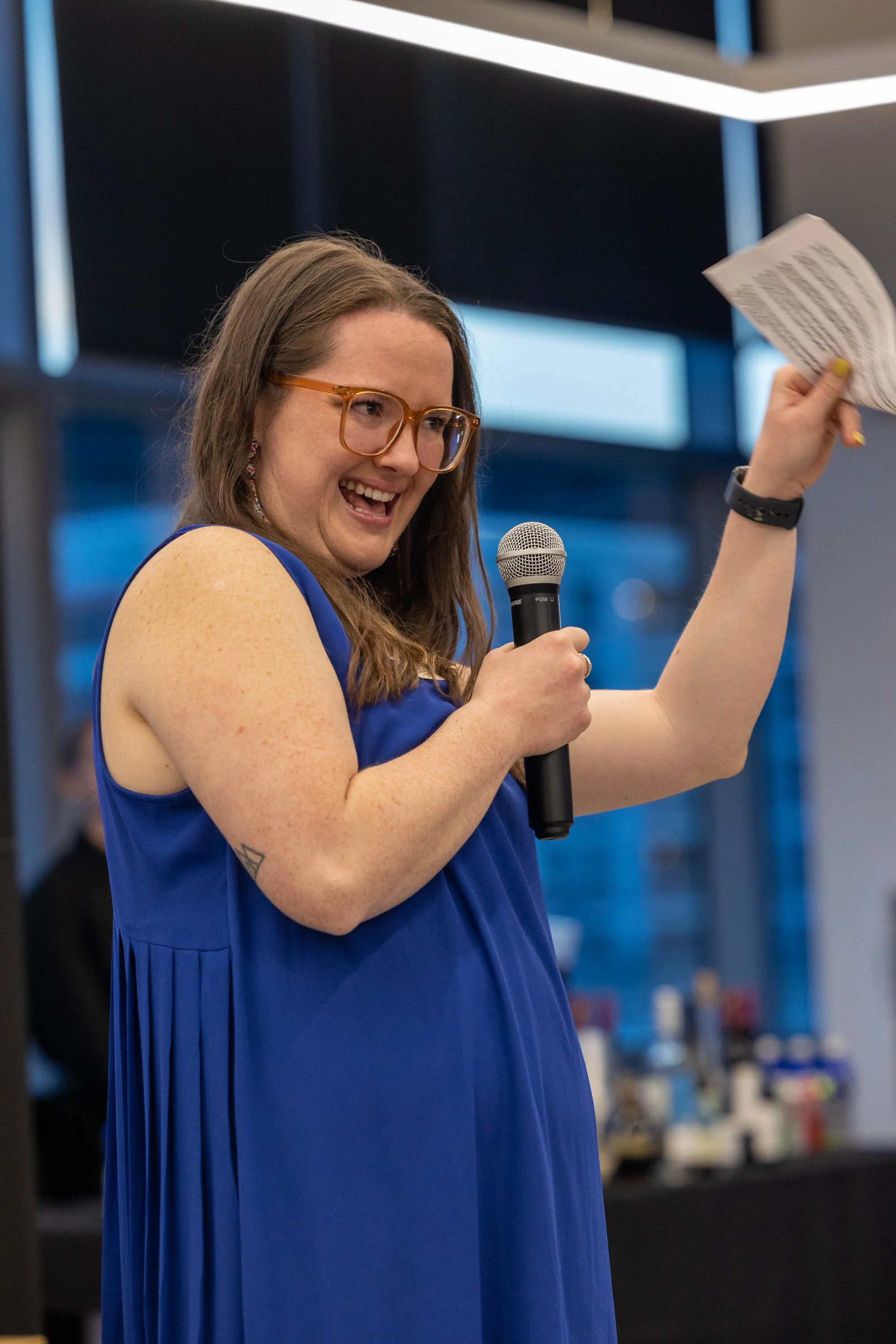BioNTech Senior Coordinator Colleen Bradbury, giving the toast at CSV Now!. Colleen is a first-time Reading Buddy this year, was a CSV NetPal last year,  and is the organization’s newest board member. BioNTech is a corporate partner of Cambridg