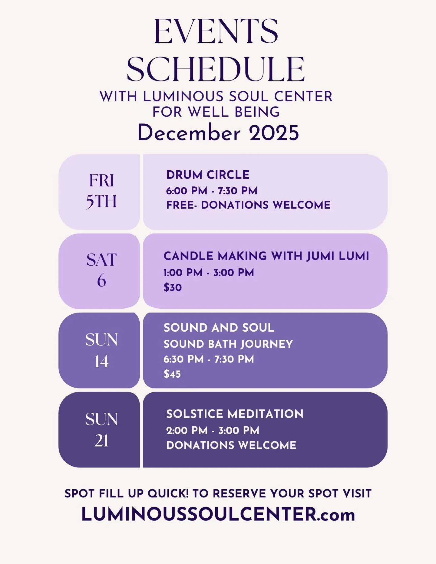 We are excited to collaborate with local businesses and friends to bring you our December upcoming events! 

#drumcircle #soundbath #soundandsoul #soundhealing #candlemaking #solstice #decemberevents #oregoncoast #wellbeing #selfcare #community #good