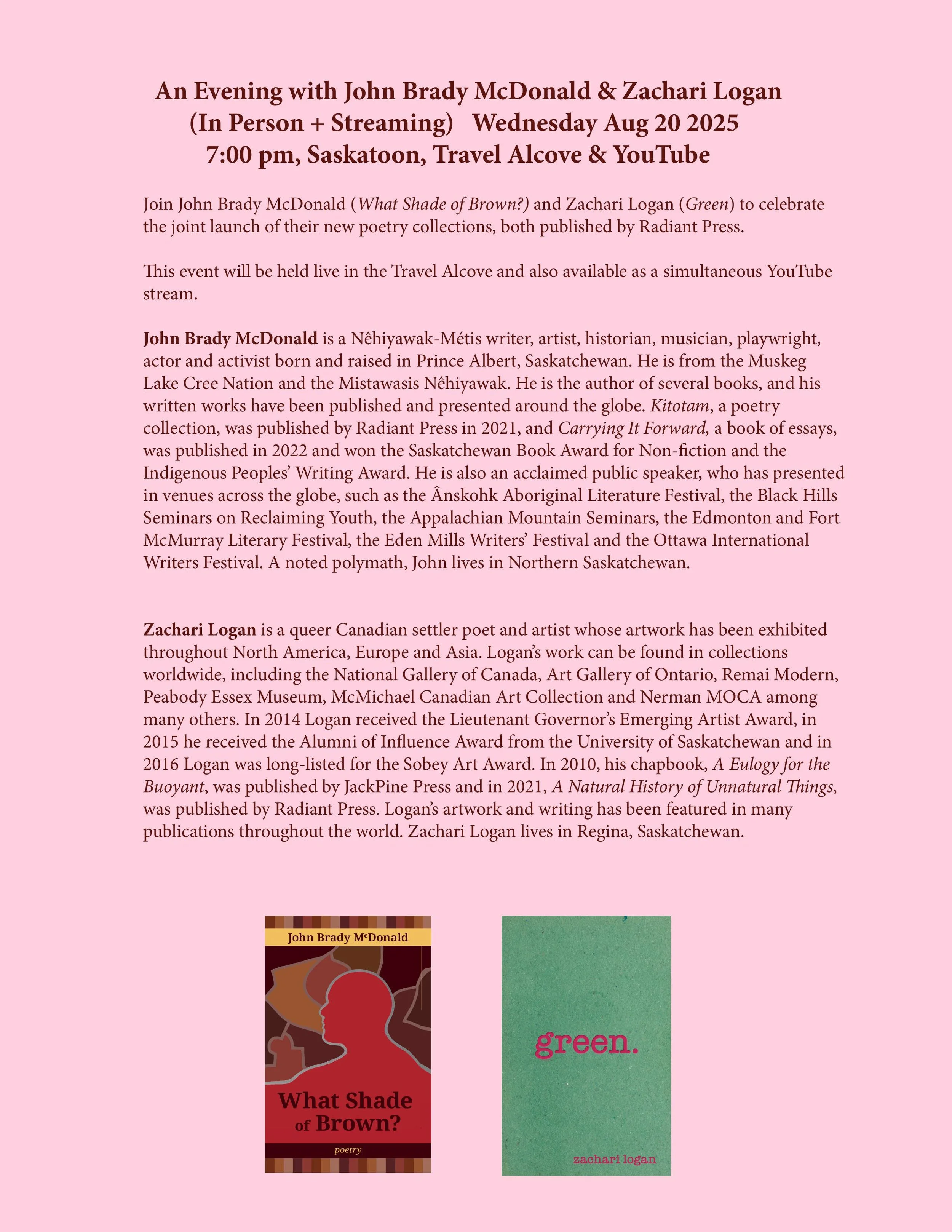 John Brady McDonald and Zachari Logan Read at McNally Robinson in Saskatoon