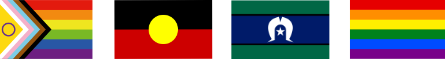 Intersex-Inclusive Progress Pride Flag, Aboriginal Flag, Torres Strait Islander Flag and Rainbow Pride Flag displayed beneath Divergent Wealth’s respect and acknowledgement statement.