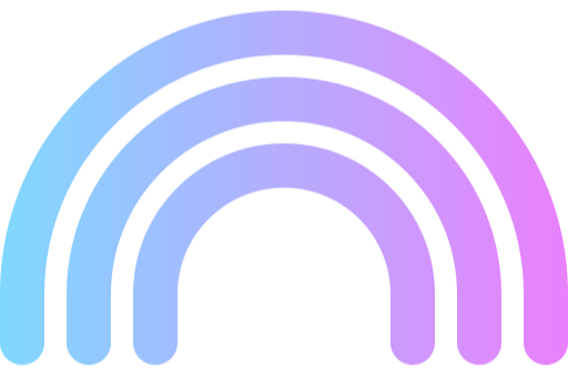 Image of a rainbow on a gradient light blue on the left, then across to purple, and finally pink on the right.