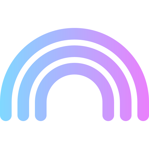 Image of a rainbow on a gradient light blue on the left, then across to purple, and finally pink on the right.