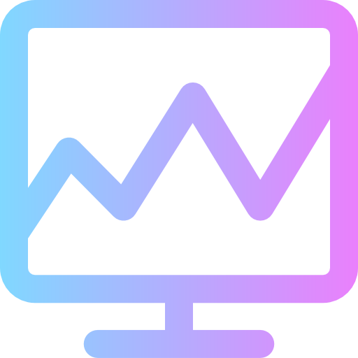 Image of a computer screen with investment performance on a gradient light blue on the left, then across to purple, and finally pink on the right.