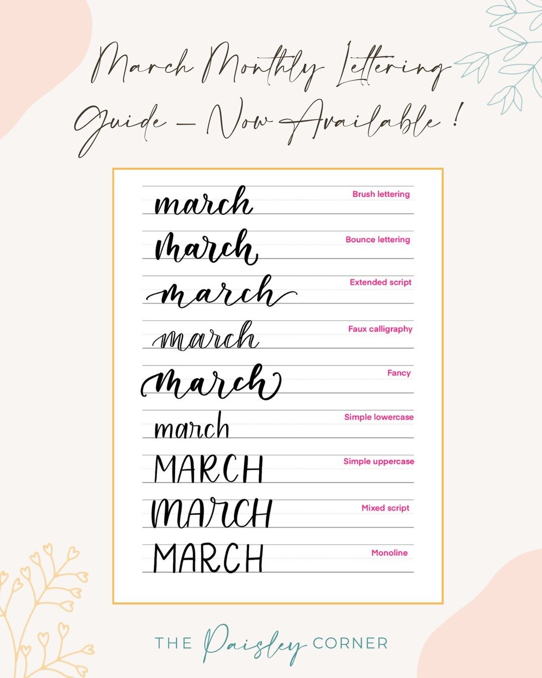 The March monthly lettering guide is now available for download! 

Sign up to get your hands on a complimentary guide every month. 👩&zwj;🎨 Check the link in my bio to learn more!