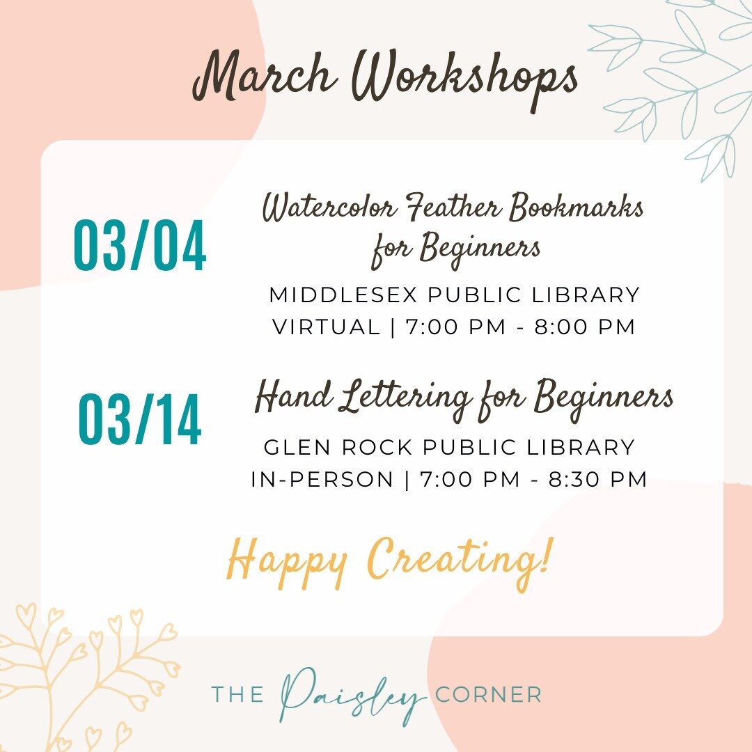 March has arrived, ushering in the promise of spring and new beginnings! 🌸 

This month, I'm excited to teach several workshops, possibly even at a library near you! 🎉

Visit my website to discover where you can join me. Link in profile. 👆🏻