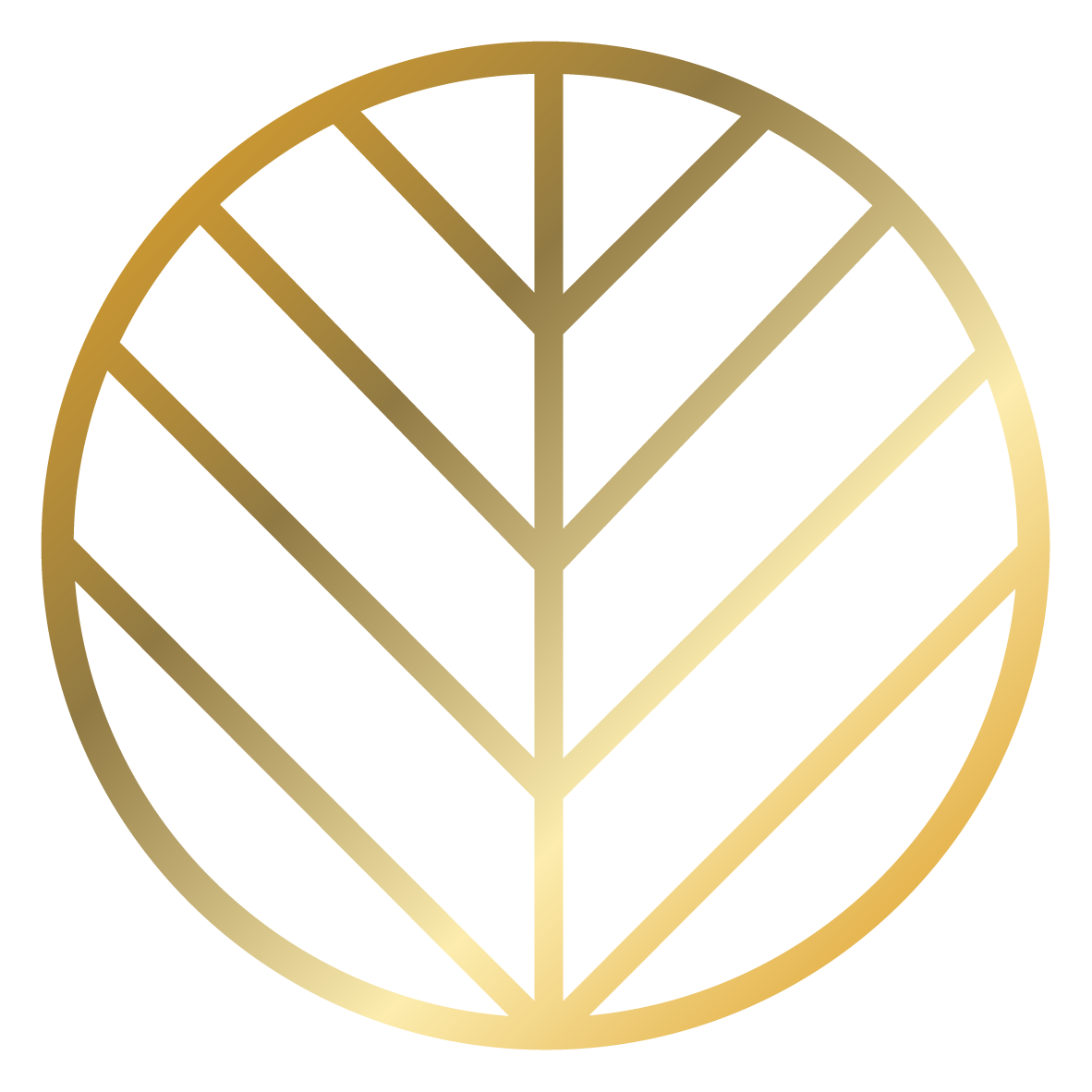 Purposeful leadership icon: A stylised, gold-colored, evenly divided circular icon, with chevrons running through it from top to bottom.