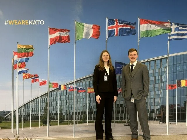 Ava Schwarz and Jackson Parrott at NATO Headquarters in Brussels.