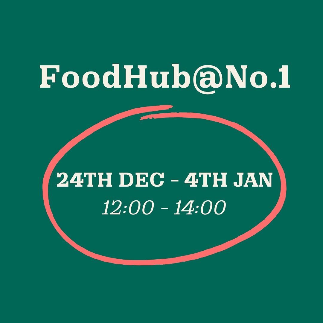 📢 Public Service Announcement 📢
.
FoodHub @ No.1 
From 24th Dec - 4th Jan
12:00-14:00 (everyday)
.
We will be 
providing FREE:
- hot food 
- pantry food
- hot drinks &amp; snacks
.
Please spread the word with your networks.
.
We are looking for vol