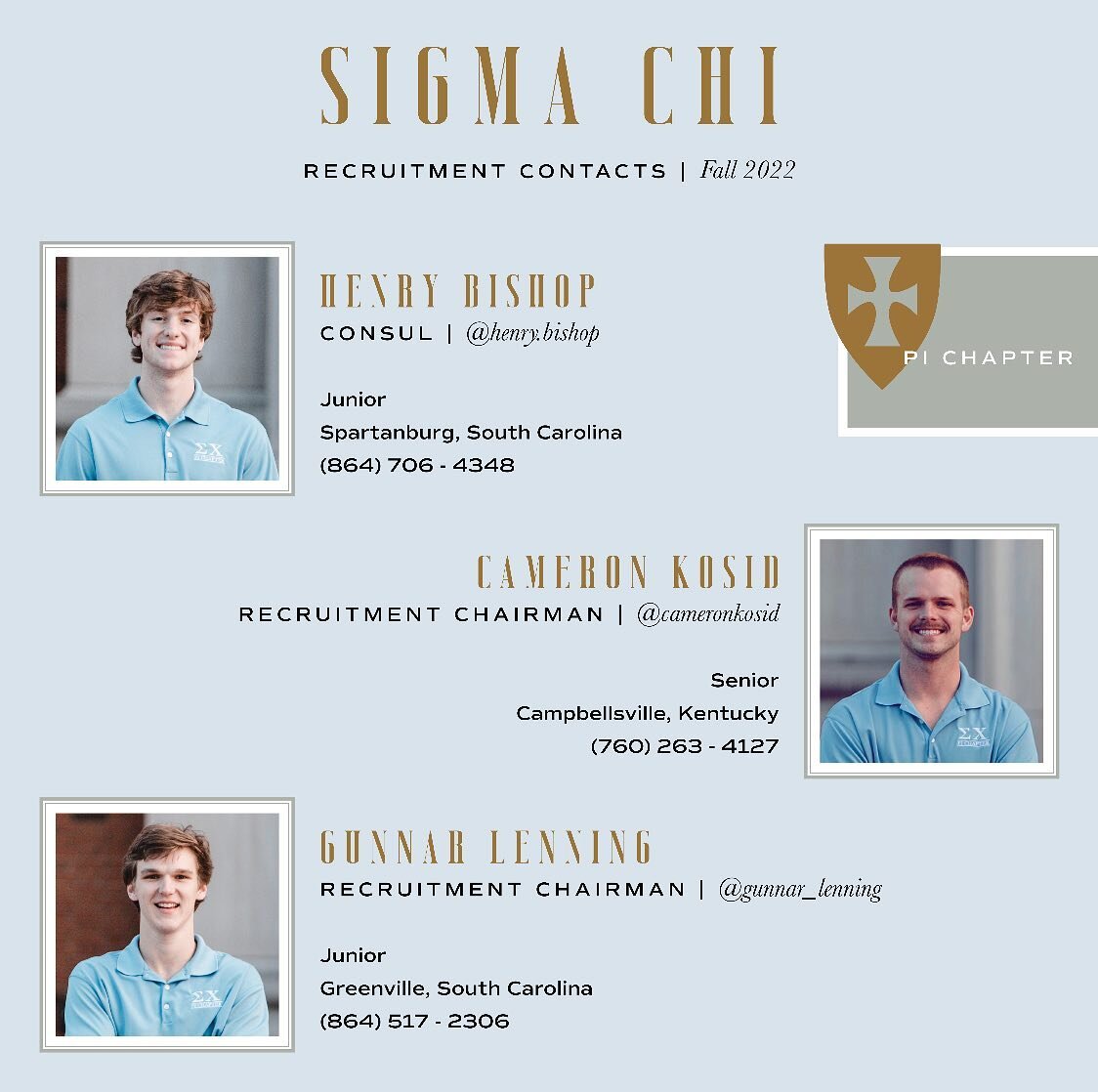 Your Official 2022 Recruitment Contact List. 

Incoming class of 2026, be sure to head over to @samfordifc to register for Fraternity Recruitment this upcoming fall using the link in their bio!

Don&rsquo;t hesitate to reach out to the brothers liste