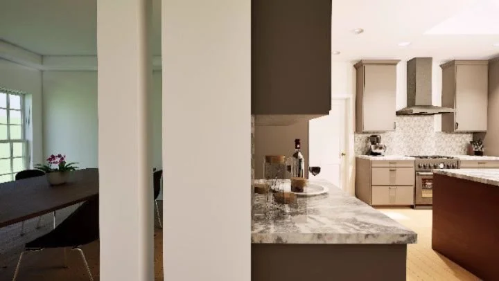 New kitchen remodel the team just designed for our client looking to have a more open kitchen. We were able to get rid of the three columns at the old island. Two of them were structural but the team was able to engineer a 21' steel beam to remove th