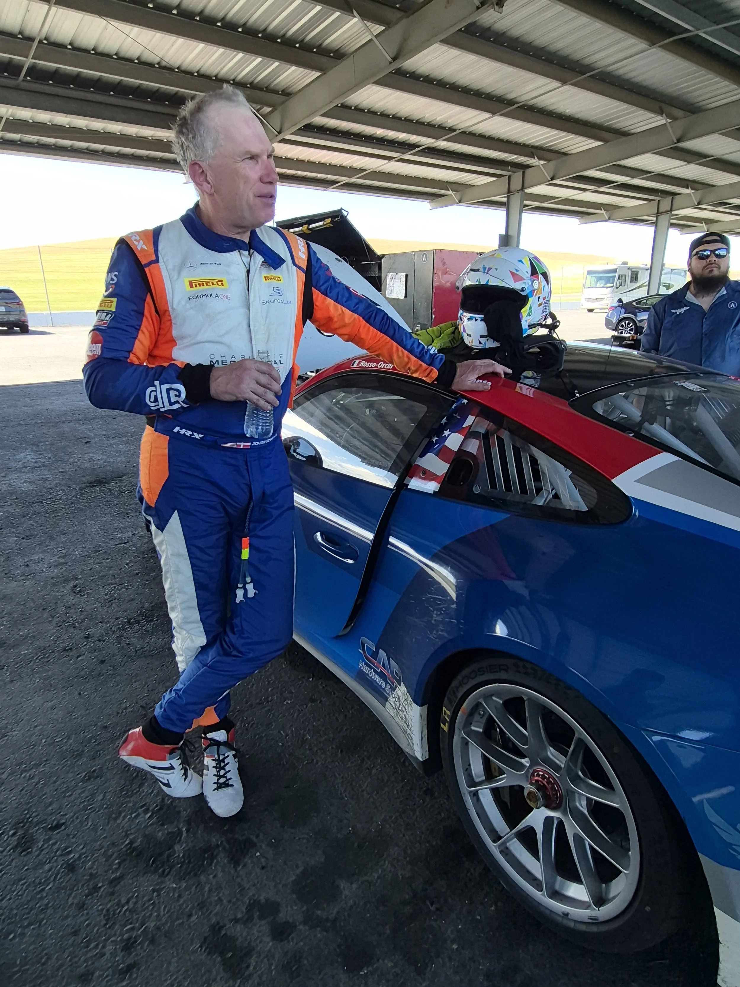 Johan Schwartz post race at ThunderHill with Almonte Motorsports Porsche 991.2 GT3 Cup car