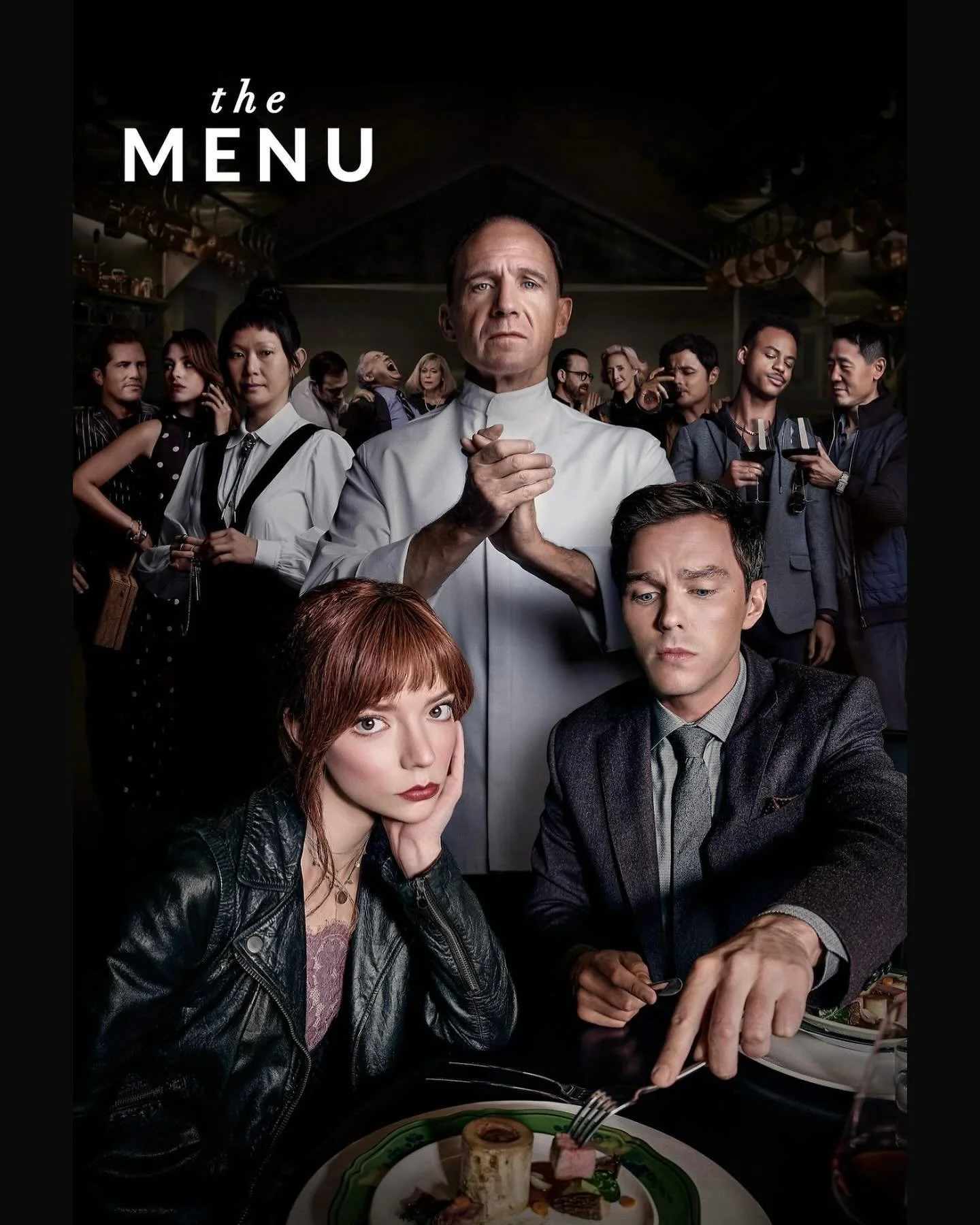 Wonderful surprises await you all. 
A couple travels to a coastal island to eat at an exclusive restaurant where the chef has prepared a lavish menu, with some shocking surprises.
The Menu is a 2022 American black comedy film directed by Mark Mylod