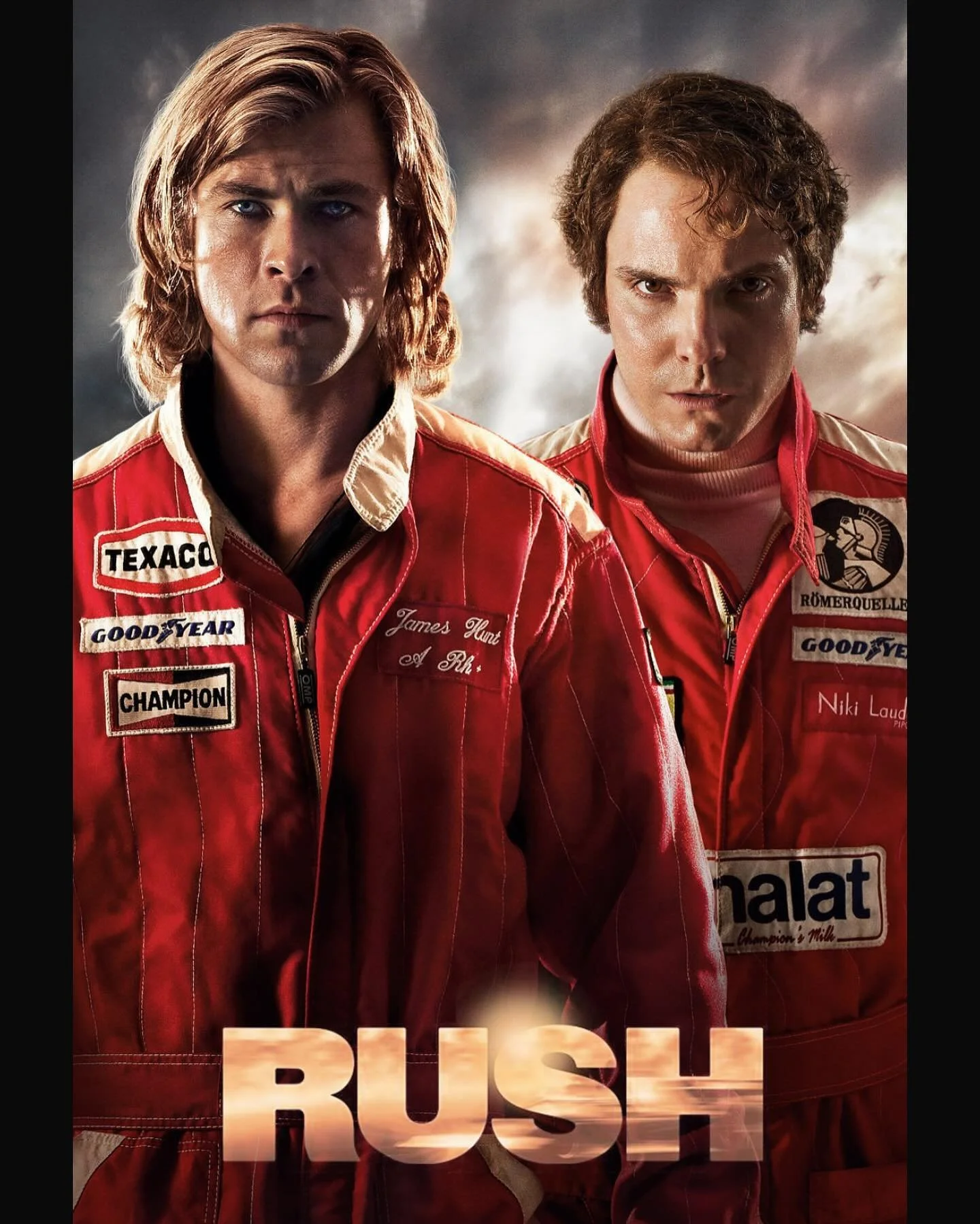 Everyone’s driven by something. 
A biographical drama centered on the rivalry between Formula 1 drivers James Hunt and Niki Lauda during the 1976 Formula One motor-racing season.
Rush is a 2013 biographical sports film Directed by Ron Howard.