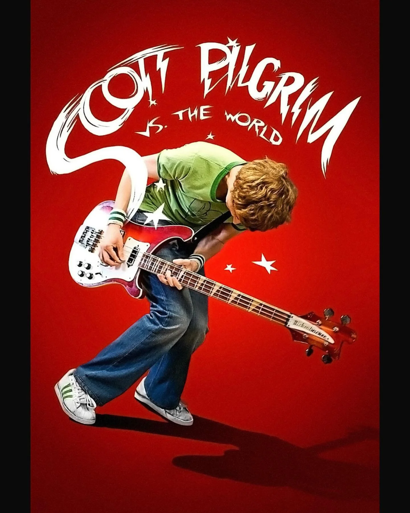 An epic of epic epicness. 
Scott Pilgrim is a 22 year old radical Canadian wannabe rockstar who falls in love with an American delivery girl, Ramona Flowers, and must defeat her seven evil exes to be able to date her.
Scott Pilgrim vs. the World is