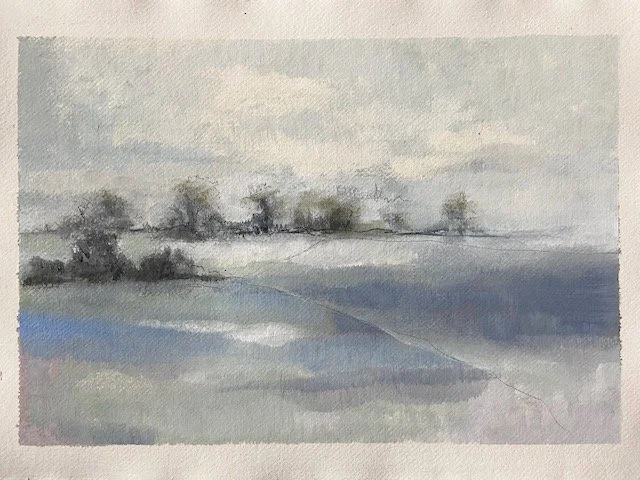 Devil's Dyke, shill wind blowing, oil on khadi paper, backed and cello wrapped, 30 x 42cm, was £300, sale price £200