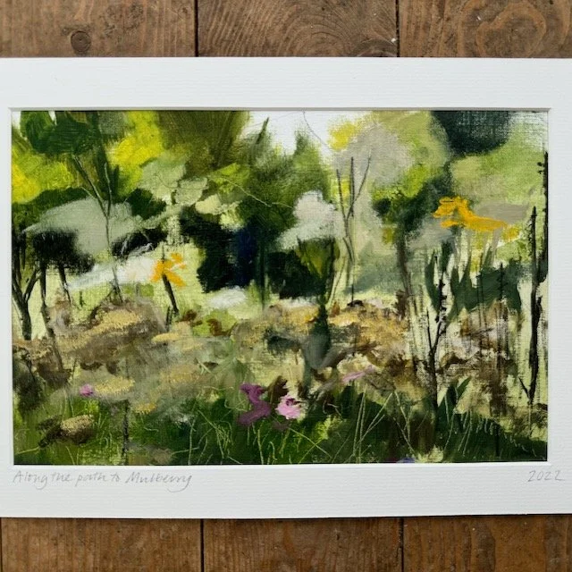  Along the path, oil on paper presented in mount, 25x30cm, (was £100) now £50