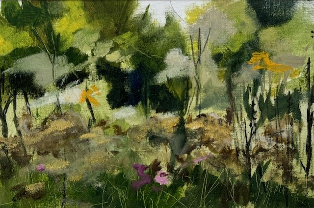  Along the path, oil on paper presented in mount, 25x30cm, (was £100) now £50