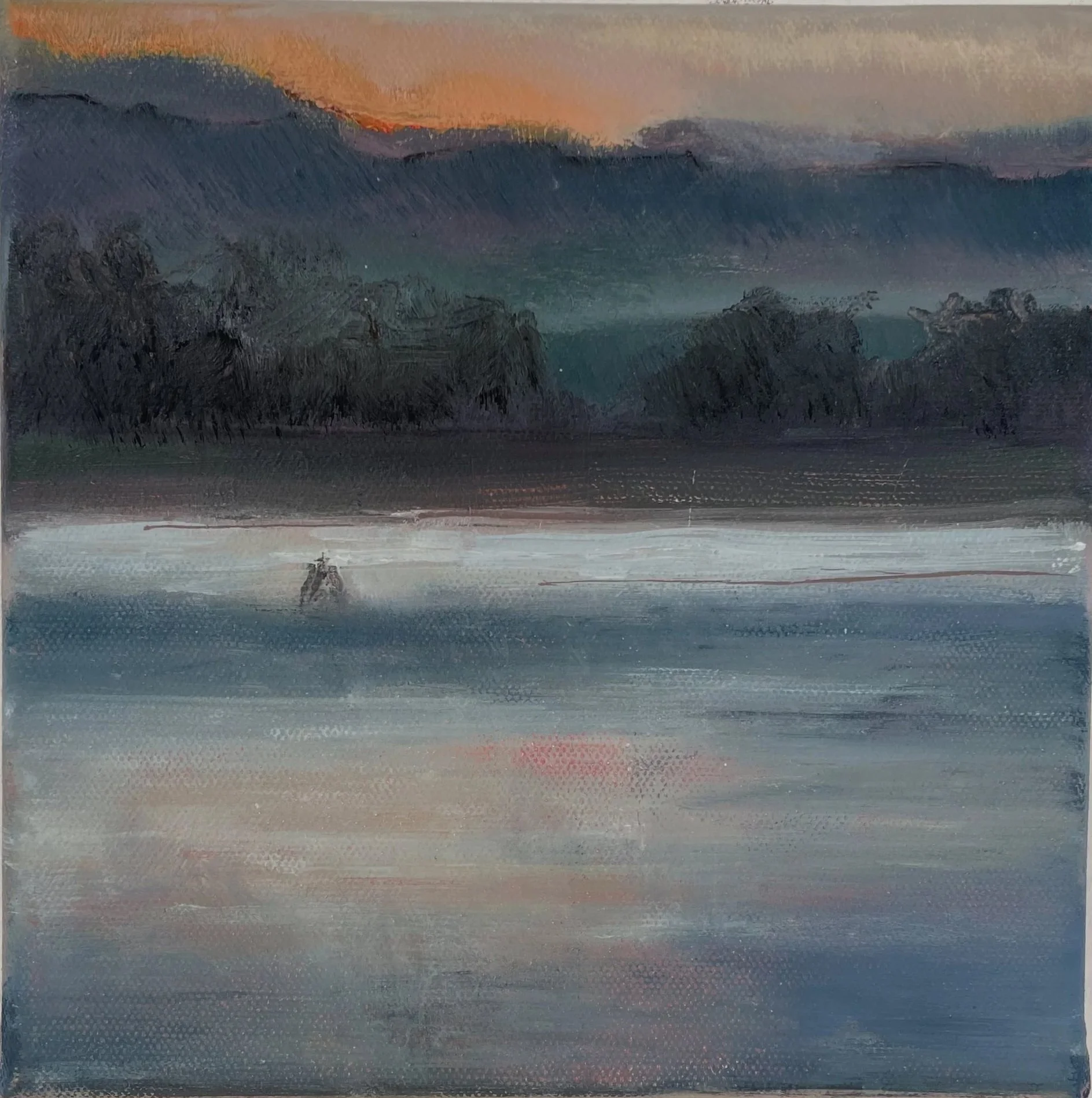 The Exe at sunset, oil on canvas 20x20cm