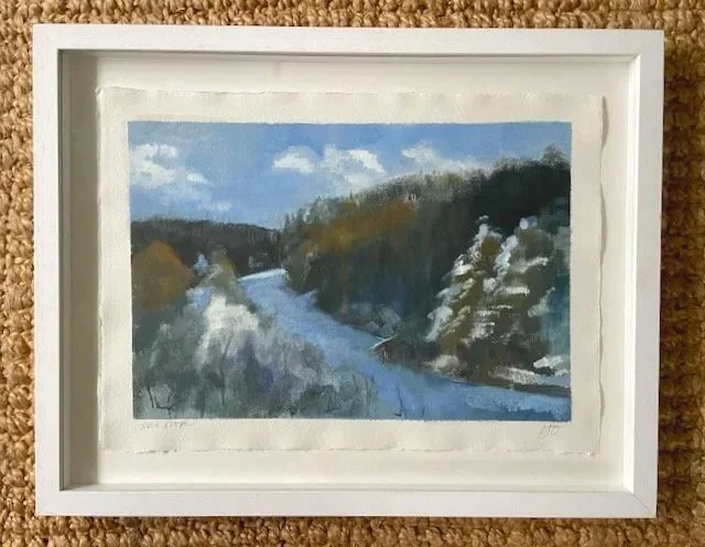 Ski slope, oil on khadi paper, framed 30 x 42cm. Was £400 sale price £290