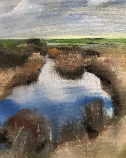 SOLD Waterway, oil on canvas framed 27X35cm, was £300, sale price £150