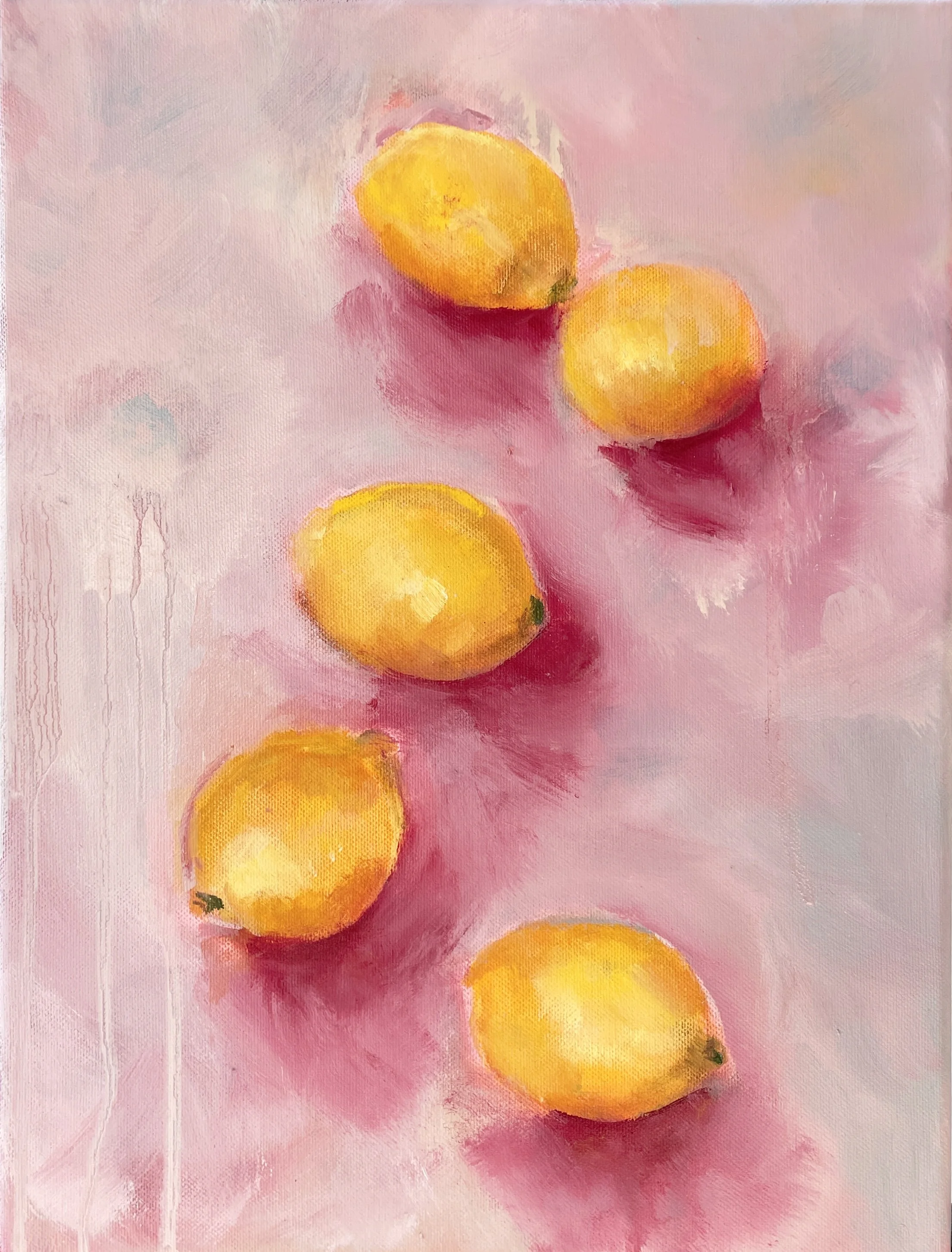 Lemons on pink, oil on canvas, 30x40cm