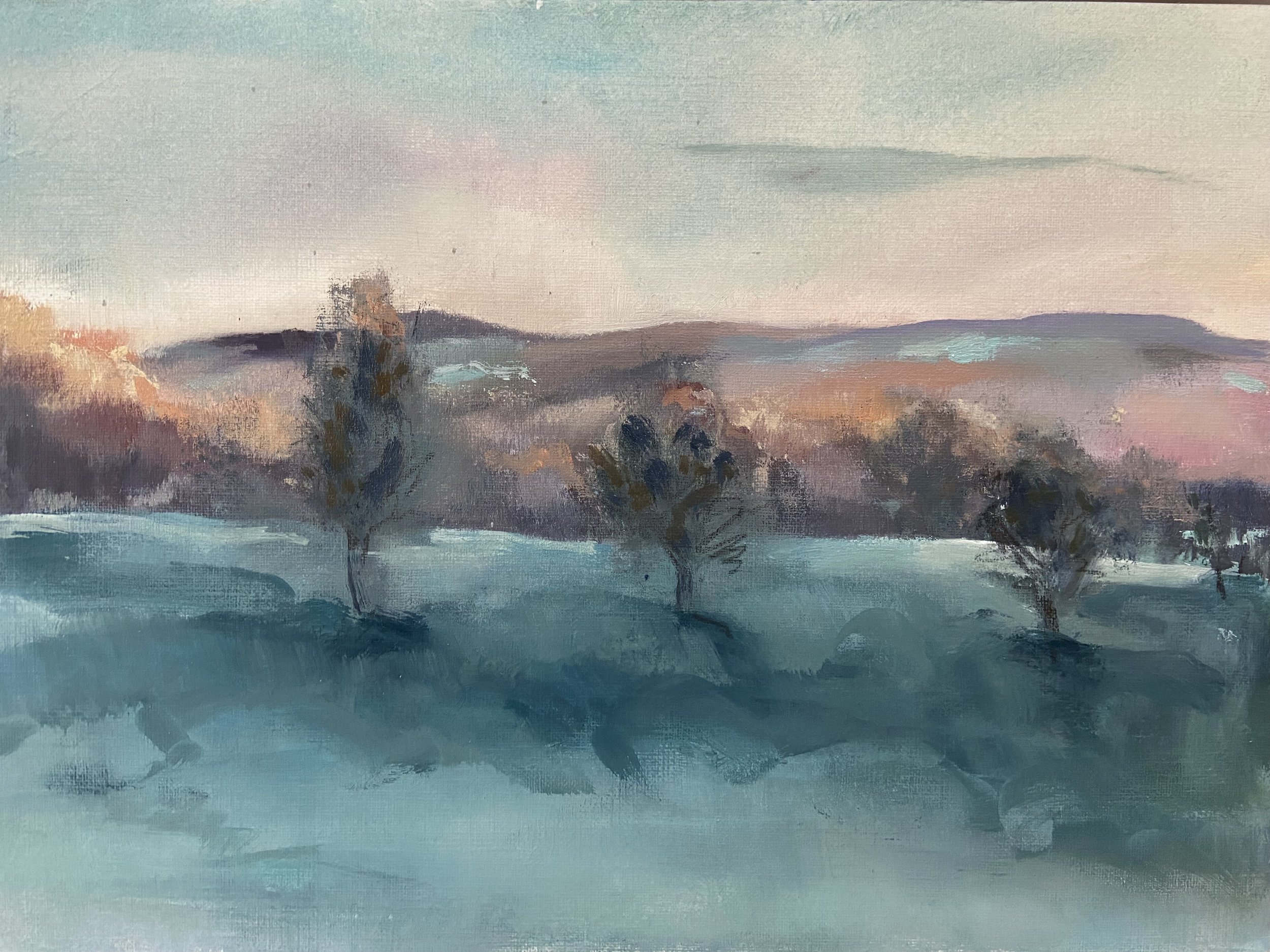 Three trees, oil on card, 29x21cm framed (was £250) now £150