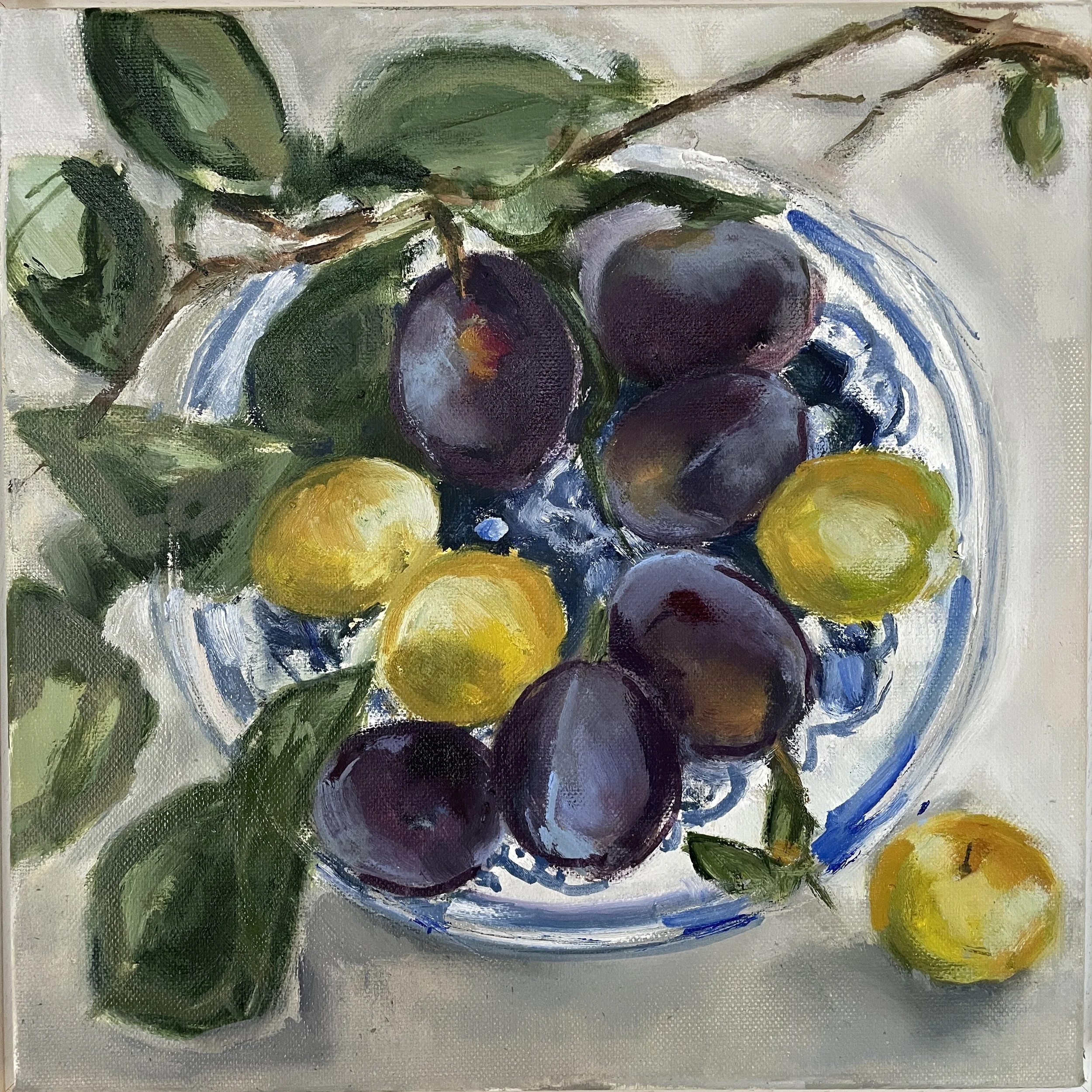 Greengages and plums oil on canvas 30x30cm