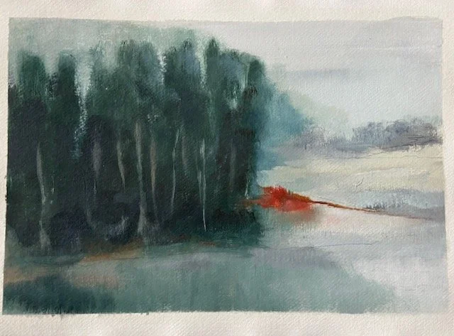 Plantation, oil on khadi paper, backed and cello wrapped, 30 x 42cm. Was £300 sale price £200