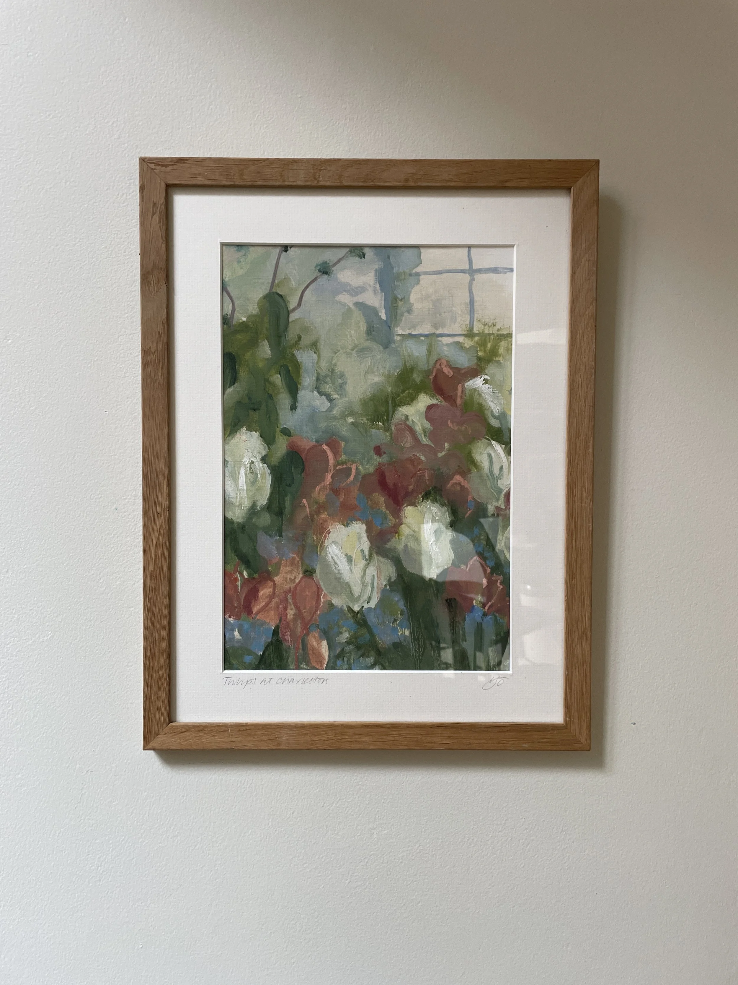 Tulips at Charleston, oil on paper framed 30 x 40cm, was £330 sale price £220