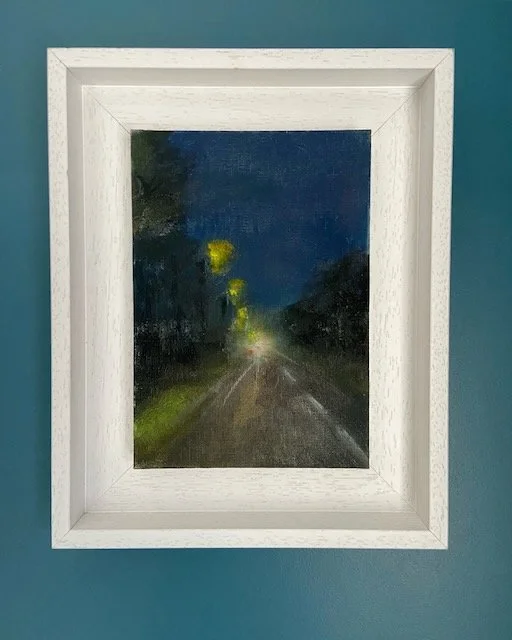 Driving home 5, oil on board, 18x12cm, framed. Was £150, sale price £80