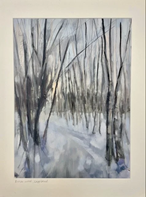 Birchwood, Lappland. OIl on paper, framed in white wood and glass. 50x60cm. Was £700, SALE £400