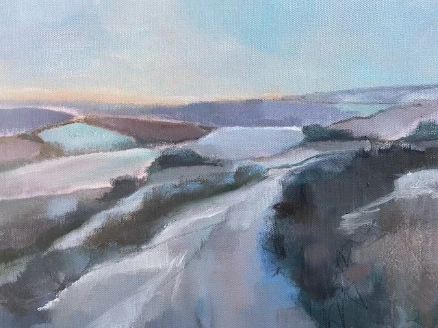 SOLD Hill top frosty morning, oil on canvas framed, 30x40cm, was £300, sale price £190