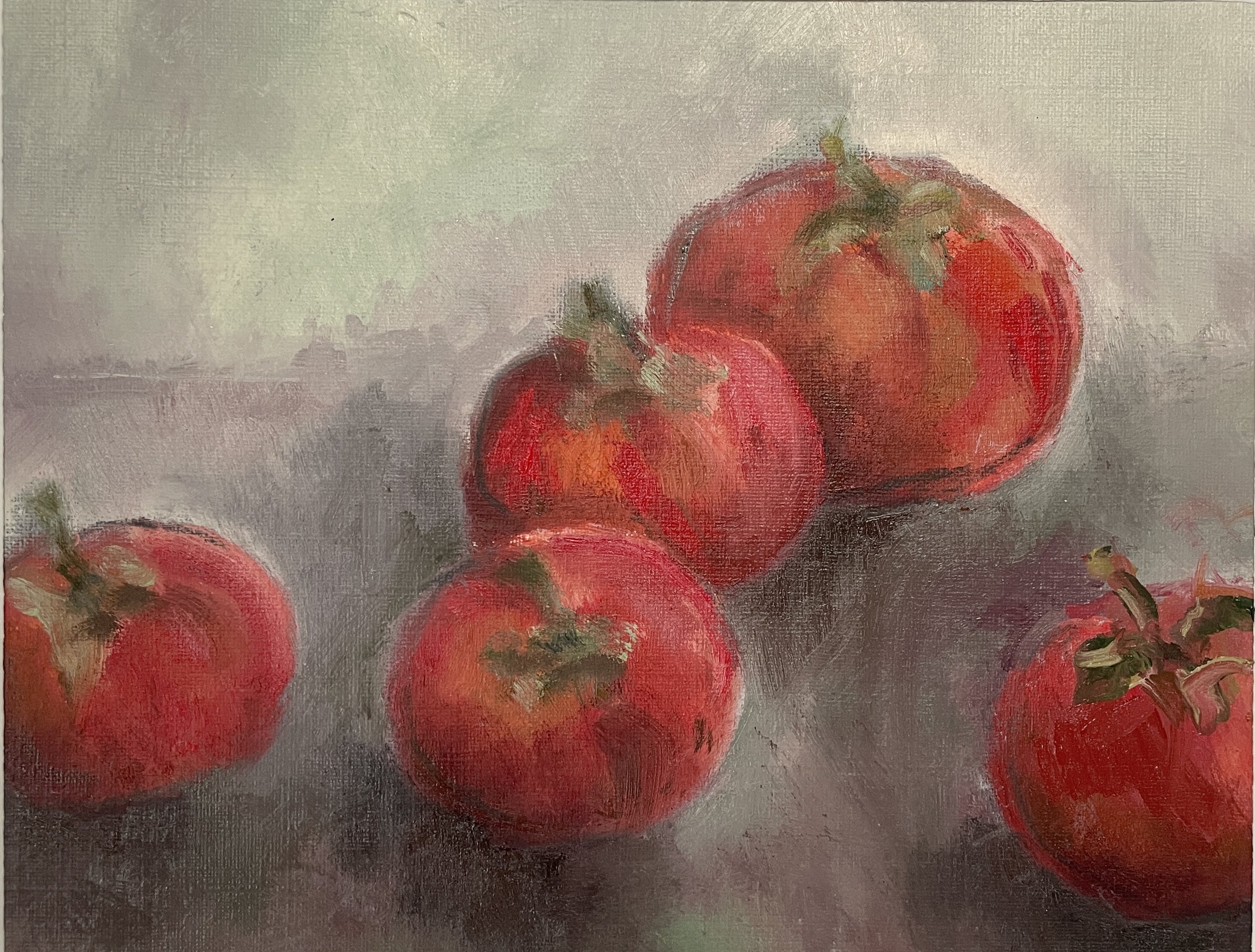 Tomato harvest, oil on paper, 25x30cm framed (was £200) now £95