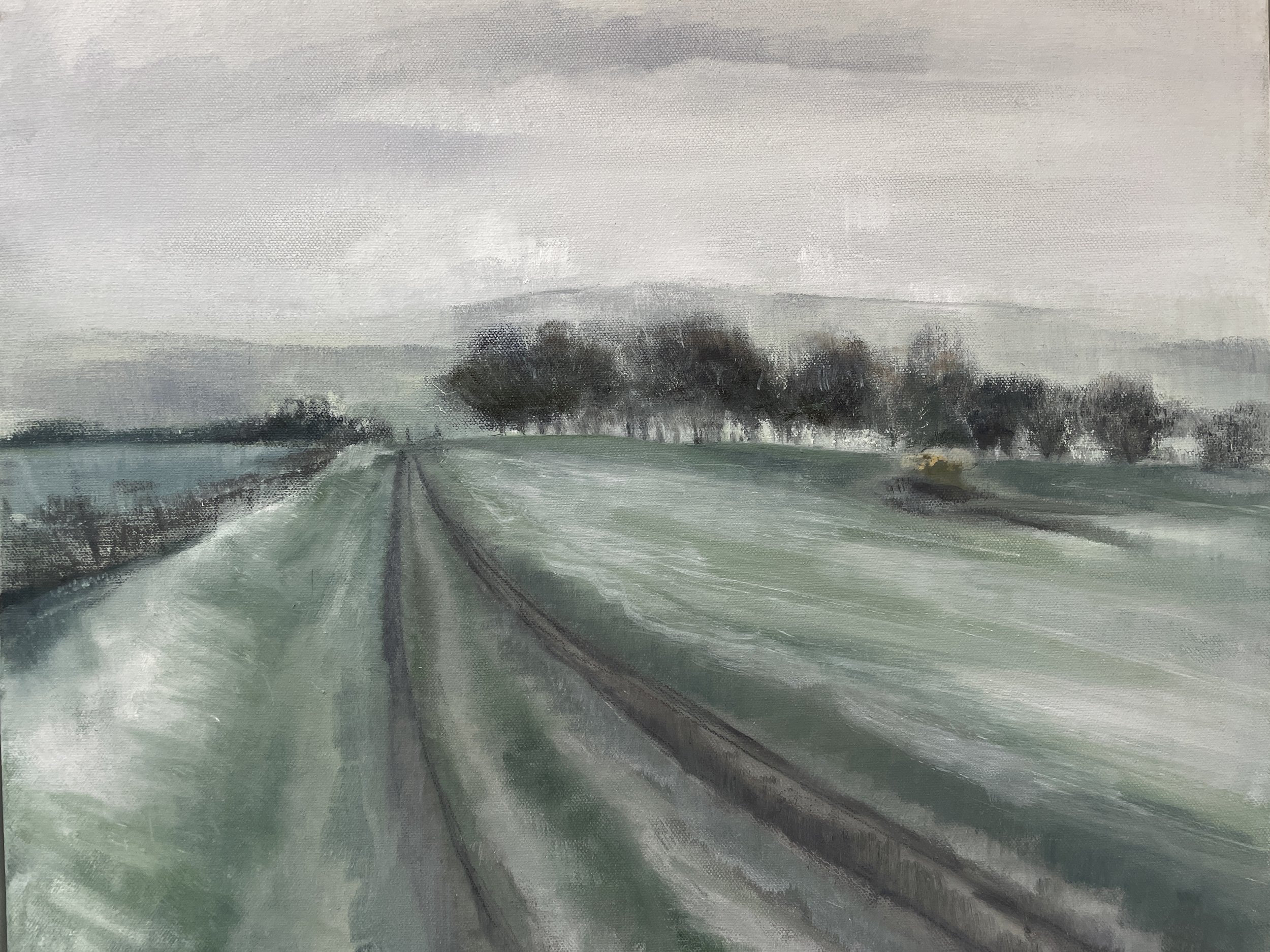 Track to Beddingham Hill oil on canvas 40x50 cm framed was £450 sale price £300
