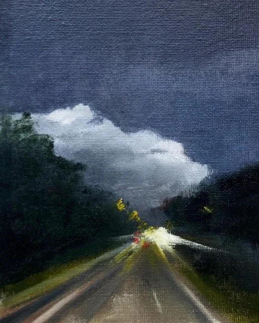 SOLD Driving home 2, oil on board, 18x12cm, framed. Was £150, sale price £80
