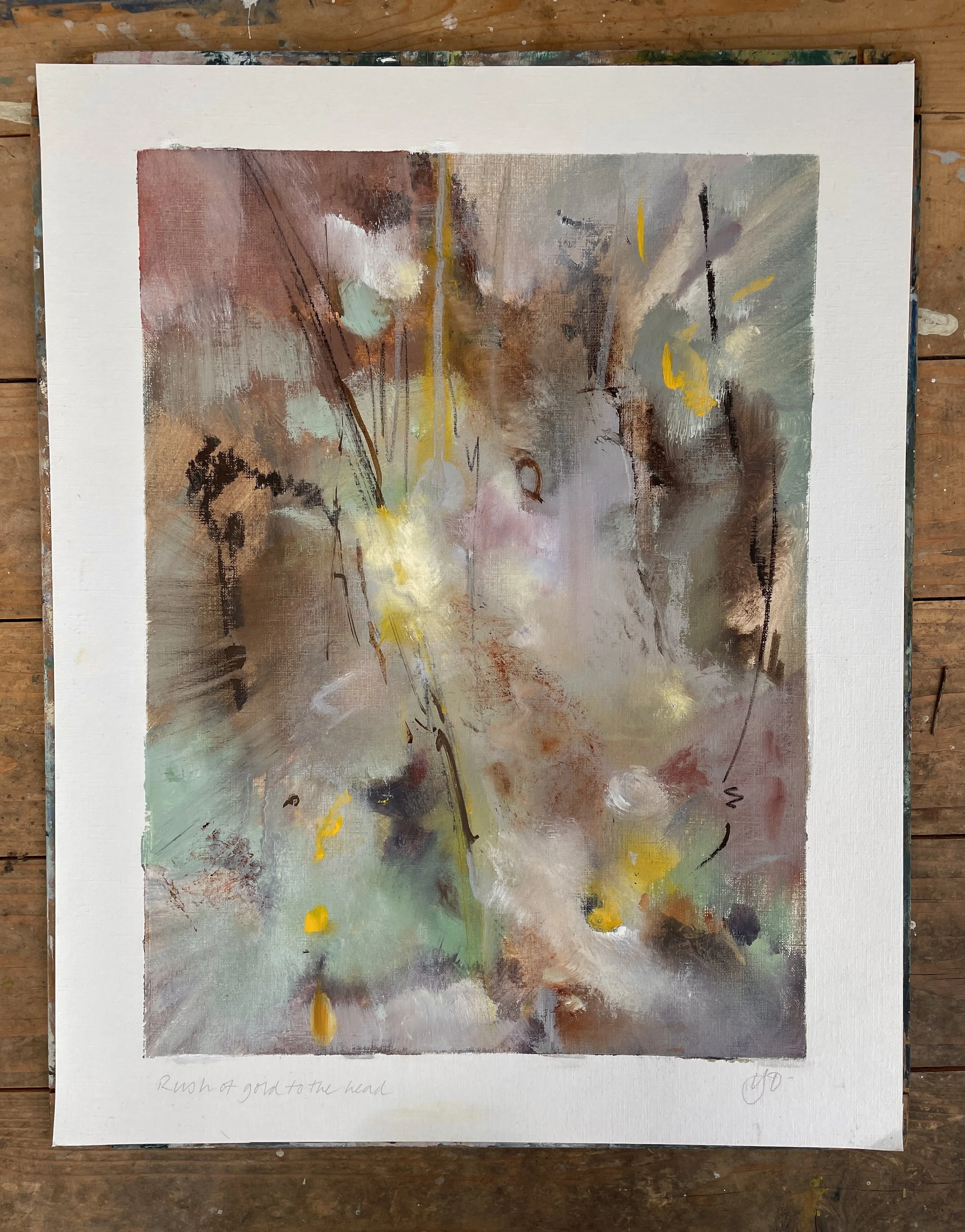 Rush of gold to the head, oil on paper, framed, 40x50cm